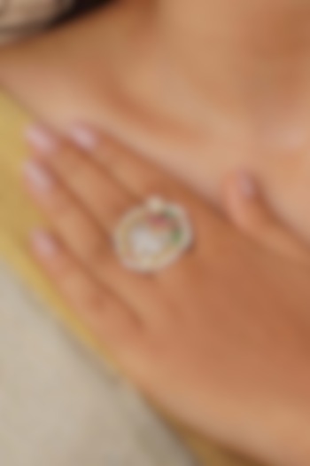 Gold Plated Uncut Polki & Beaded Jadau Ring by Mortantra at Pernia's Pop Up Shop