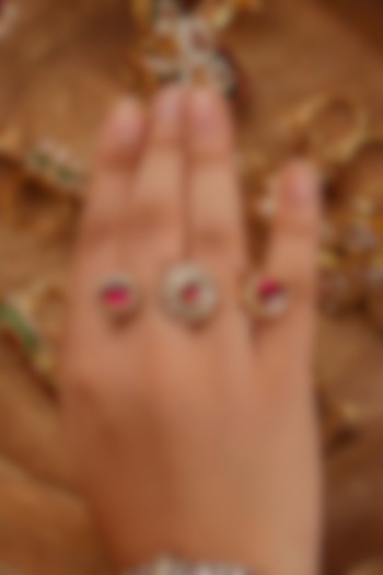 Gold Plated Uncut Polki & Beaded Jadau Ring by Mortantra at Pernia's Pop Up Shop