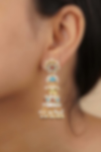 Gold Plated Uncut Polki & Beaded Jadau Jhumka Earrings by Mortantra at Pernia's Pop Up Shop