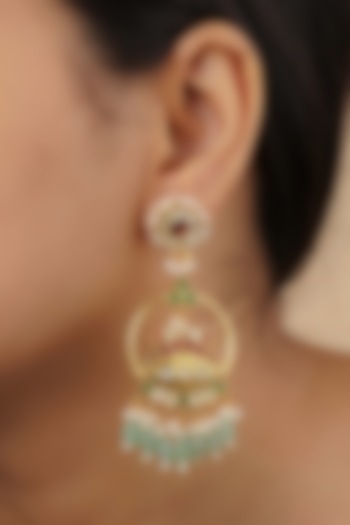 Gold Plated Uncut Polki & Beaded Jadau Dangler Earrings by Mortantra at Pernia's Pop Up Shop