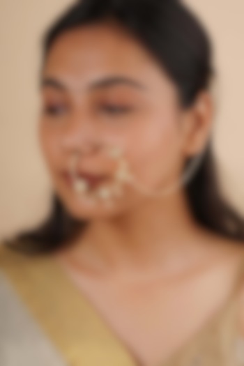 Gold Plated Uncut Polki & Beaded Jadau Nose Ring by Mortantra at Pernia's Pop Up Shop