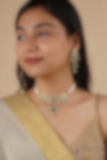 Gold Plated Uncut Polki & Beaded Jadau Choker Necklace Set by Mortantra at Pernia's Pop Up Shop