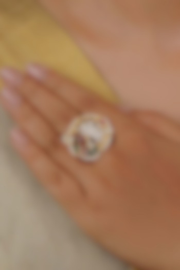 Gold Plated Uncut Polki & Beaded Jadau Ring by Mortantra at Pernia's Pop Up Shop