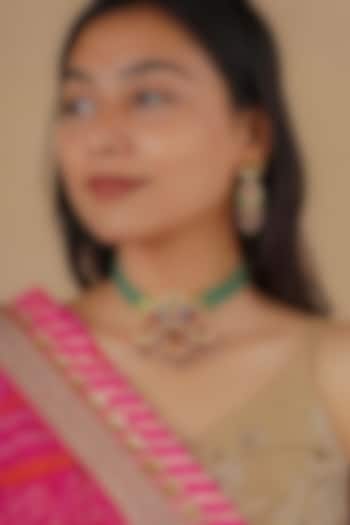 Gold Plated Uncut Polki & Beaded Jadau Choker Necklace Set by Mortantra at Pernia's Pop Up Shop