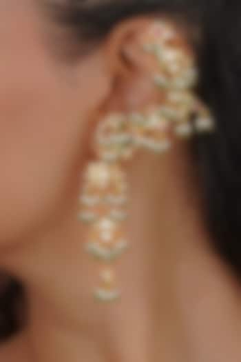 Gold Plated Uncut Polki & Beaded Jadau Earrings by Mortantra at Pernia's Pop Up Shop