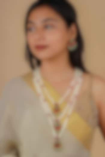 Gold Plated Uncut Polki & Beaded Jadau Layered Necklace Set by Mortantra at Pernia's Pop Up Shop