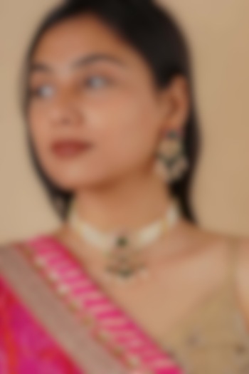 Gold Plated Uncut Polki & Beaded Jadau Choker Necklace Set by Mortantra at Pernia's Pop Up Shop