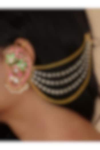 Gold Plated Uncut Polki & Beaded Jadau Earchains by Mortantra at Pernia's Pop Up Shop