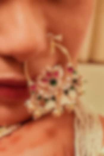 Gold Plated Uncut Polki & Beaded Jadau Nose Ring by Mortantra at Pernia's Pop Up Shop