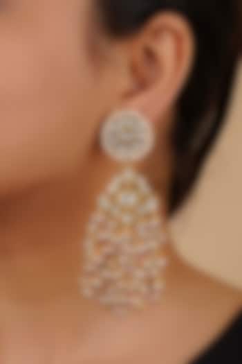 Gold Plated Uncut Polki & Beaded Jadau Dangler Earrings by Mortantra at Pernia's Pop Up Shop