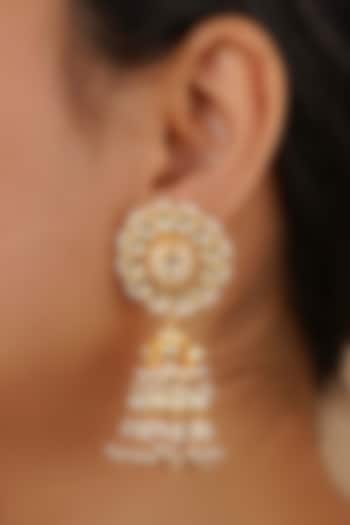 Gold Plated Uncut Polki & Beaded Jadau Dangler Earrings by Mortantra at Pernia's Pop Up Shop