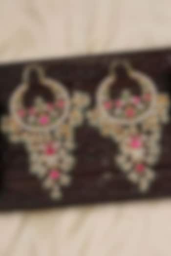 Gold Plated Uncut Polki & Beaded Jadau Dangler Earrings by Mortantra at Pernia's Pop Up Shop
