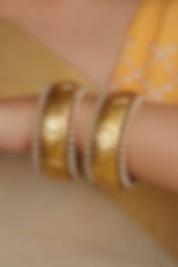 Gold Plated Uncut Polki & Beaded Jadau Bangles (Set Of 2) by Mortantra at Pernia's Pop Up Shop
