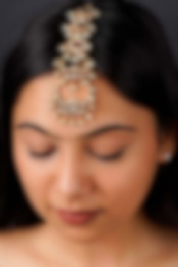 Gold Plated Uncut Polki & Beaded Jadau Maangtikka by Mortantra at Pernia's Pop Up Shop