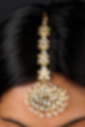 Gold Plated Uncut Polki & Beaded Jadau Maangtikka by Mortantra at Pernia's Pop Up Shop