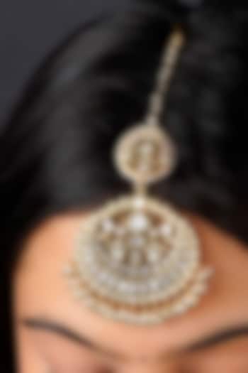 Gold Plated Uncut Polki & Beaded Jadau Maangtikka by Mortantra at Pernia's Pop Up Shop