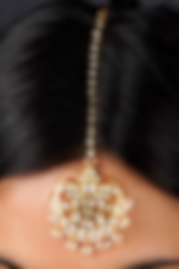 Gold Plated Uncut Polki & Beaded Jadau Maangtikka by Mortantra at Pernia's Pop Up Shop