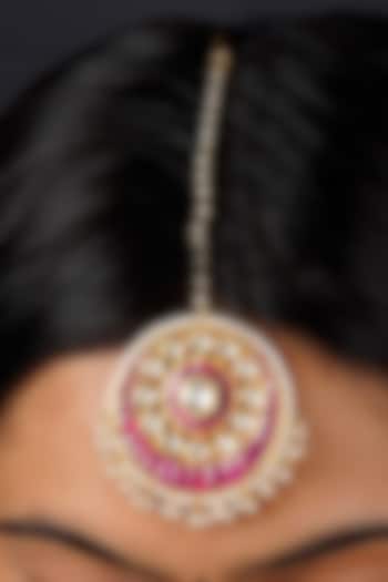 Gold Plated Uncut Polki & Beaded Jadau Maangtikka by Mortantra at Pernia's Pop Up Shop