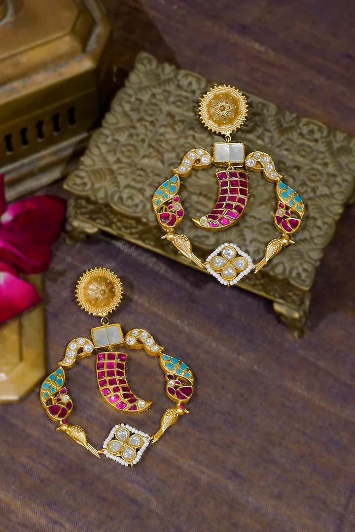 Gold Finish Jadau Kundan Polki Dangler Earrings by Mortantra at Pernia's Pop Up Shop