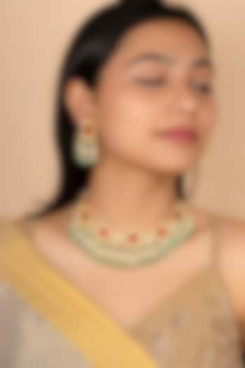 Gold Plated Uncut Polki & Beaded Jadau Choker Necklace Set by Mortantra at Pernia's Pop Up Shop