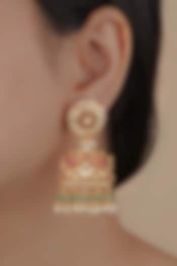 Gold Plated Uncut Polki & Beaded Jadau Jhumka Earrings by Mortantra at Pernia's Pop Up Shop