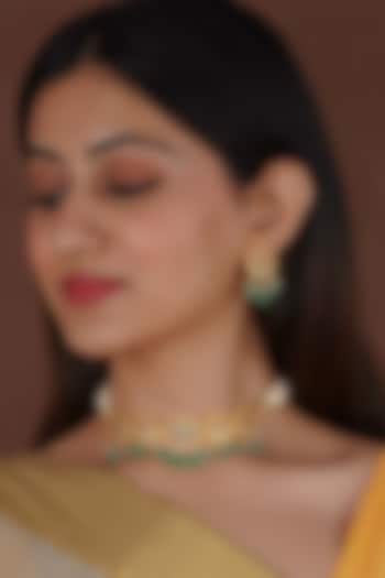 Gold Plated Uncut Polki & Beaded Jadau Choker Necklace Set by Mortantra at Pernia's Pop Up Shop
