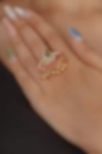 Gold Plated Uncut Polki & Beaded Jadau Ring by Mortantra at Pernia's Pop Up Shop