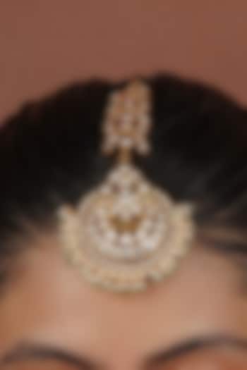 Gold Plated Uncut Polki & Beaded Jadau Maangtikka by Mortantra at Pernia's Pop Up Shop