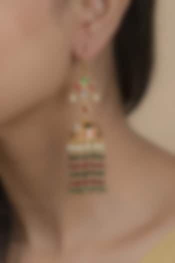 Gold Plated Uncut Polki & Beaded Jadau Dangler Earrings by Mortantra at Pernia's Pop Up Shop