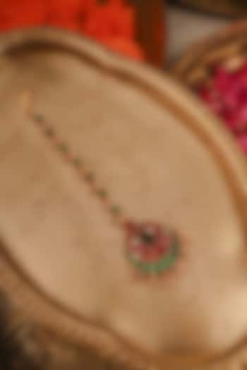 Gold Plated Uncut Polki & Beaded Jadau Maangtikka by Mortantra at Pernia's Pop Up Shop