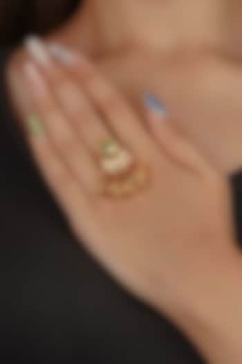 Gold Plated Uncut Polki & Beaded Jadau Ring by Mortantra at Pernia's Pop Up Shop
