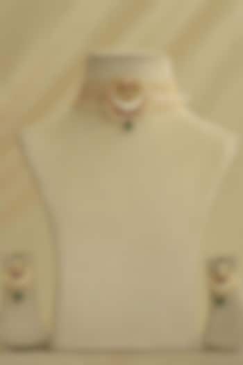 Gold Plated Uncut Polki & Beaded Jadau Choker Necklace Set by Mortantra at Pernia's Pop Up Shop