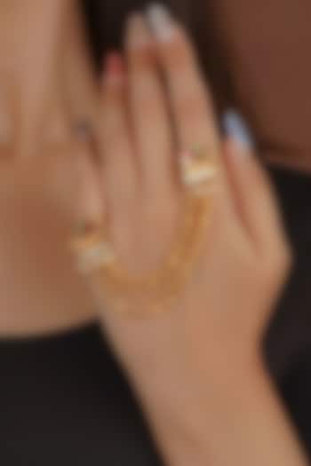 Gold Plated Uncut Polki & Beaded Jadau Ring by Mortantra at Pernia's Pop Up Shop