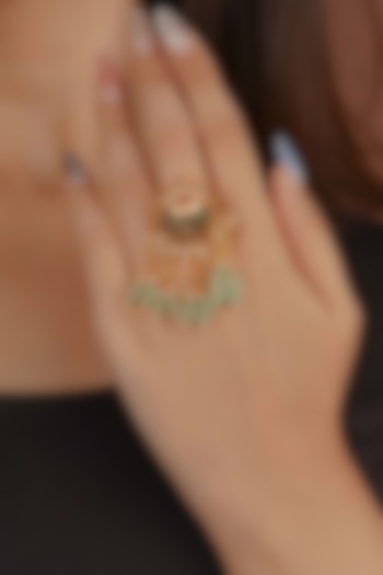 Gold Plated Uncut Polki & Beaded Jadau Ring by Mortantra at Pernia's Pop Up Shop