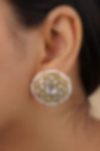 Gold Plated Uncut Polki & Beaded Jadau Stud Earrings by Mortantra at Pernia's Pop Up Shop