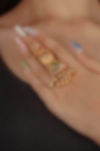 Gold Plated Uncut Polki & Beaded Jadau Ring by Mortantra at Pernia's Pop Up Shop