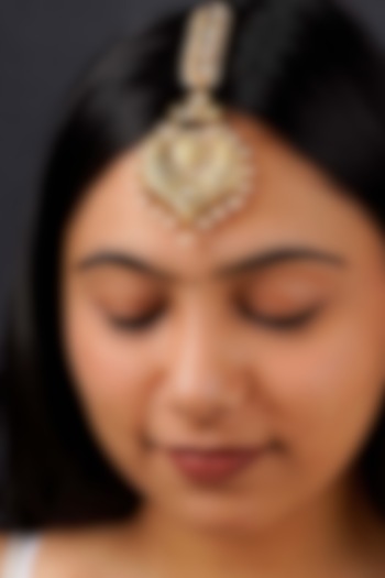 Gold Plated Uncut Polki & Beaded Jadau Maangtikka by Mortantra at Pernia's Pop Up Shop