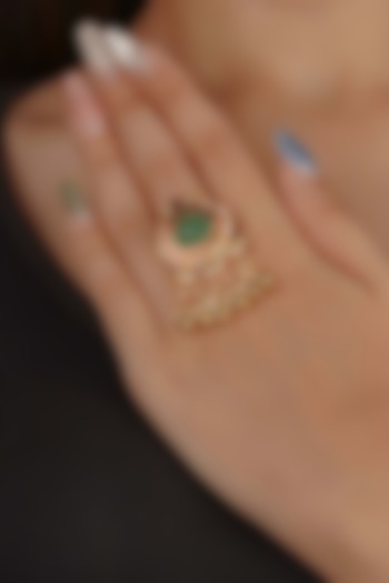 Gold Plated Uncut Polki & Beaded Jadau Ring by Mortantra at Pernia's Pop Up Shop