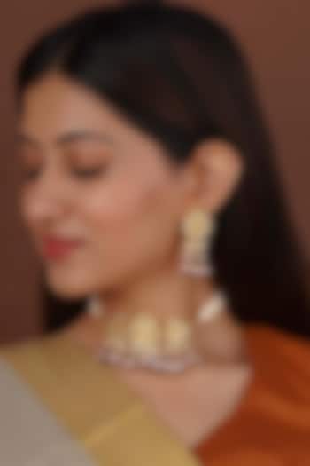Gold Plated Uncut Polki & Beaded Jadau Choker Necklace Set by Mortantra at Pernia's Pop Up Shop
