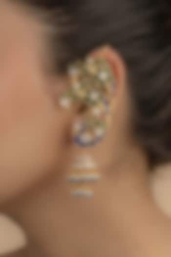 Gold Plated Uncut Polki & Beaded Jadau Dangler Earrings by Mortantra at Pernia's Pop Up Shop