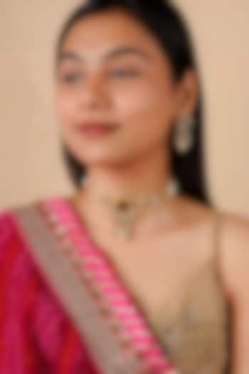 Gold Plated Uncut Polki & Beaded Jadau Choker Necklace Set by Mortantra at Pernia's Pop Up Shop