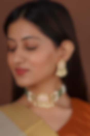 Gold Plated Uncut Polki & Beaded Jadau Choker Necklace Set by Mortantra at Pernia's Pop Up Shop