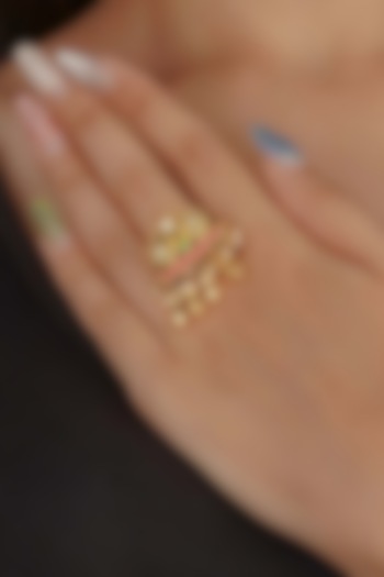 Gold Plated Uncut Polki & Beaded Jadau Ring by Mortantra at Pernia's Pop Up Shop