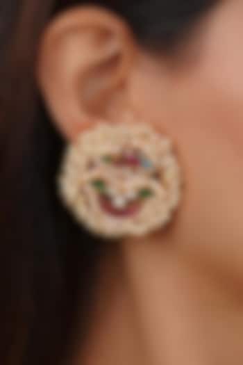 Gold Plated Uncut Polki & Beaded Jadau Stud Earrings by Mortantra at Pernia's Pop Up Shop