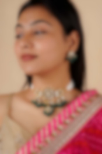 Gold Plated Uncut Polki & Beaded Jadau Choker Necklace Set by Mortantra at Pernia's Pop Up Shop