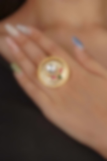Gold Plated Uncut Polki & Beaded Jadau Ring by Mortantra at Pernia's Pop Up Shop
