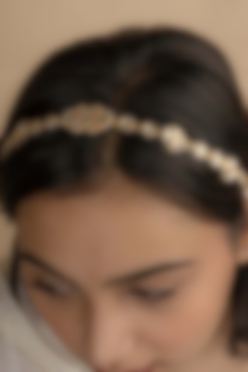 Gold Plated Uncut Polki & Beaded Jadau Mathapatti by Mortantra at Pernia's Pop Up Shop