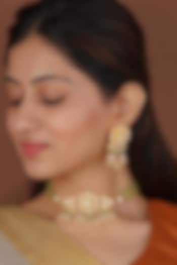 Gold Plated Uncut Polki & Beaded Jadau Choker Necklace Set by Mortantra at Pernia's Pop Up Shop