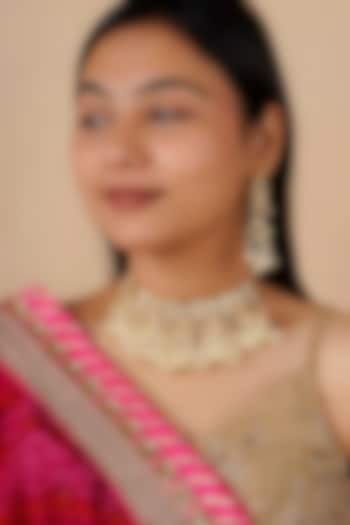 Gold Plated Uncut Polki & Beaded Jadau Choker Necklace Set by Mortantra at Pernia's Pop Up Shop