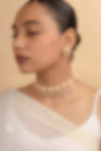 Gold Plated Uncut Polki & Beaded Jadau Choker Necklace Set by Mortantra at Pernia's Pop Up Shop